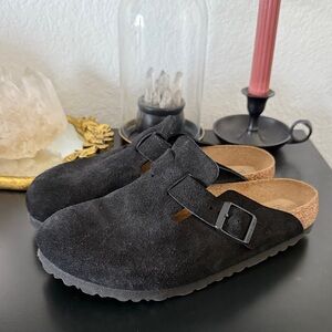 Birkenstock Boston black suede clogs
